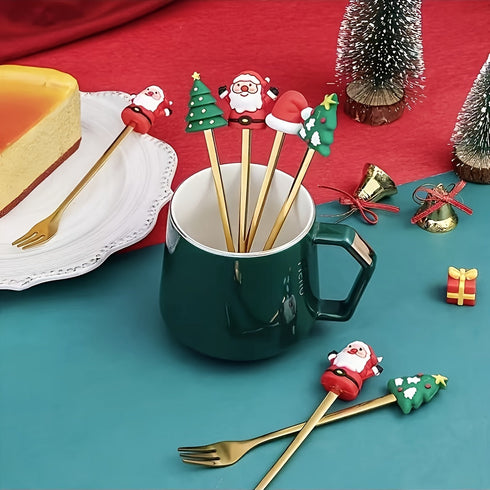 4/6pcs Christmas Creative Stainless Steel Tableware Set
